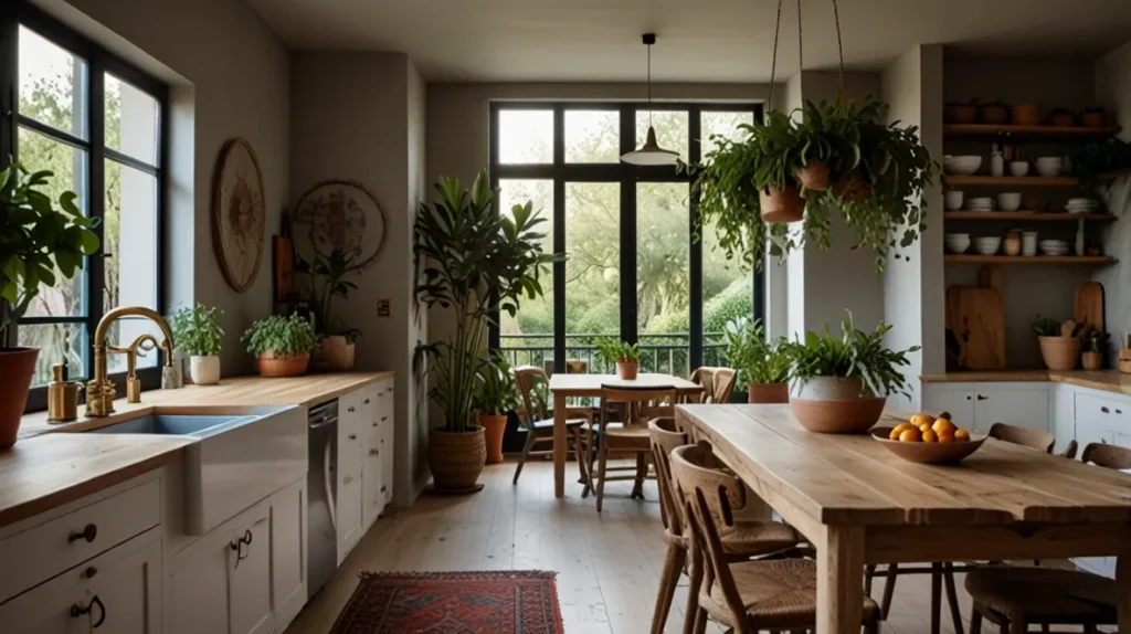 Boho Chic Open Kitchen with Greenery
