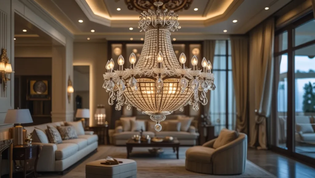 Create crystal clear images of Chandeliers for the Living room.