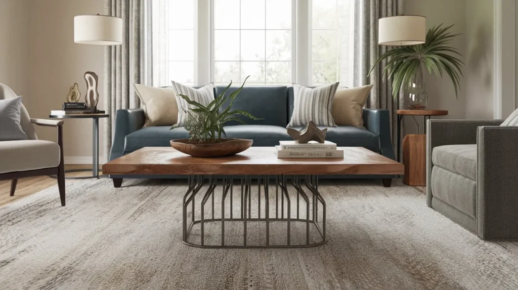 Industrial Coffee Table with Metal Accents