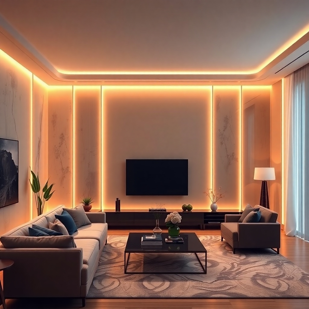 LED Strip Highlights living room wall decor