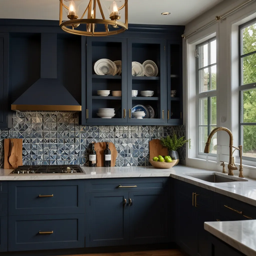 Blue Cabinets with Glass Doors