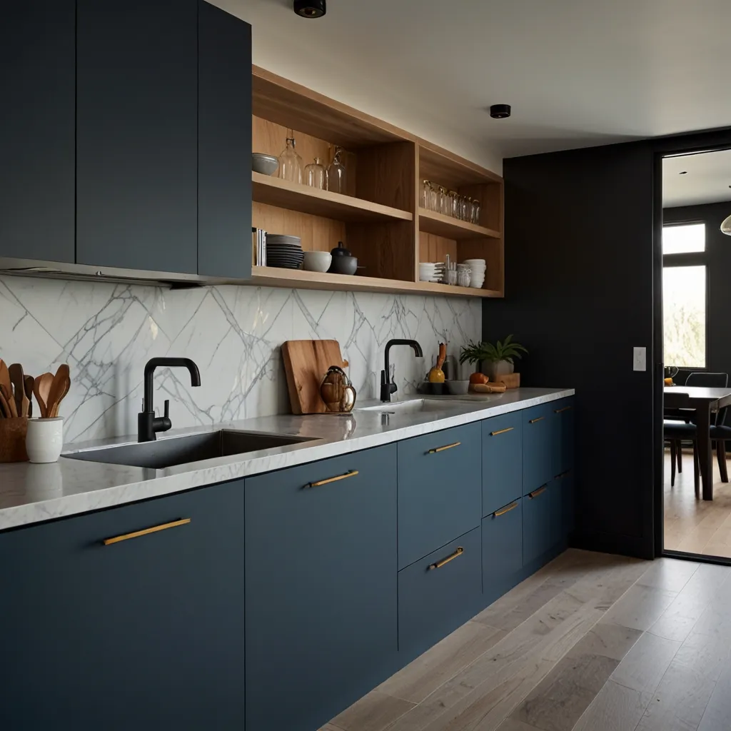 Matte Blue Cabinets for a Modern Look