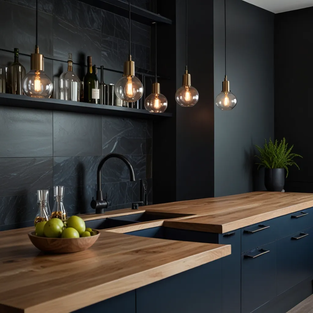 Navy Blue Cabinets with Black Accents
