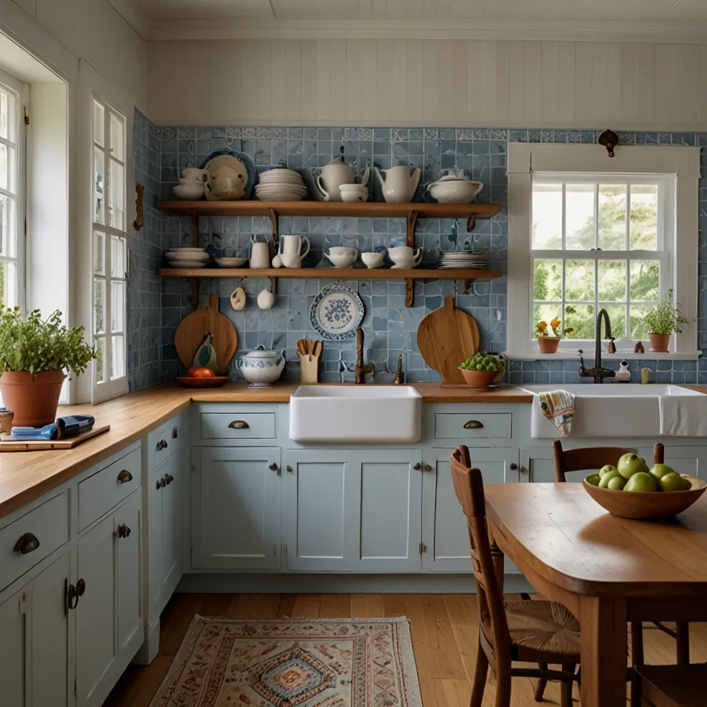 Soft Powder Blue Cabinets for a Cottage-Style Kitchen