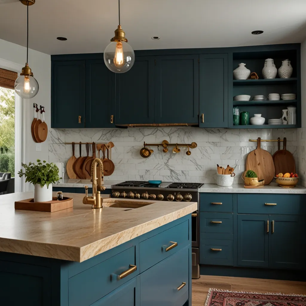 Navy Blue Cabinets with Black Accents